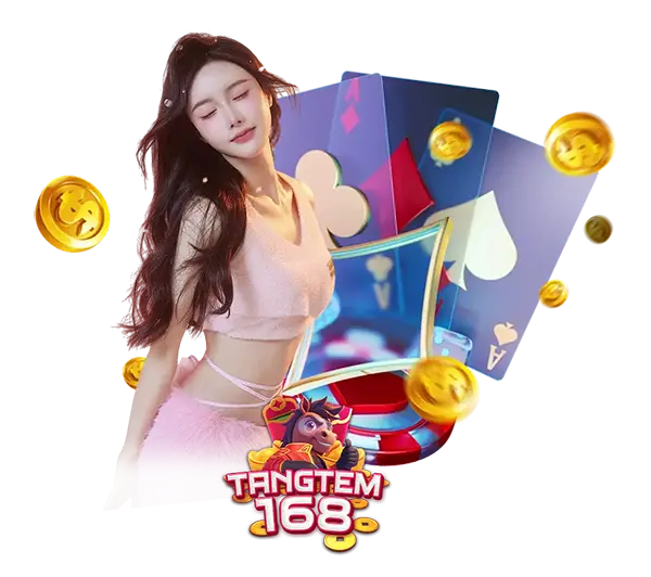 TANGTEM168 สล็อตออนไลน์และคาสิโนออนไลน์ ภาพผู้หญิงพร้อมชิปและเหรียญทอง ลุ้นโบนัสใหญ่ เล่นง่าย ฝากถอนออโต้รวดเร็ว