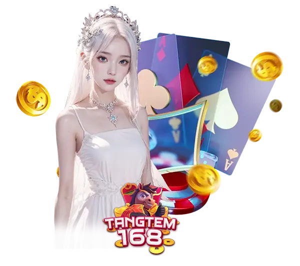 TANGTEM168 คาสิโนออนไลน์และสล็อตออนไลน์ ภาพผู้หญิงพร้อมไพ่และเหรียญทอง เล่นง่าย โบนัสแตกไว ฝากถอนออโต้รวดเร็ว